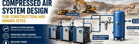 Compressed Air System Design for Construction and Mining Sites: Piping, Pressure Drop, Receiver Tanks, and Multi-Compressor Layouts