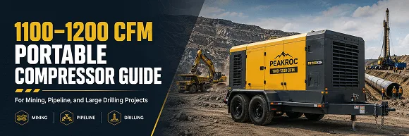 1100–1200 CFM (31–34 m³/min) High-Flow Portable Diesel Screw Air Compressor Guide: Pressure, Fuel Efficiency, and Sizing for Mining, Pipeline, DTH, Water Well, and Geothermal Drilling