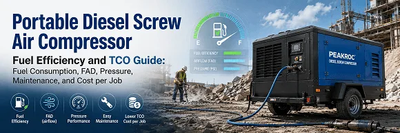 Portable Diesel Screw Air Compressor Fuel Efficiency and TCO Guide: Fuel Consumption, FAD, Pressure, Maintenance, and Cost per Job