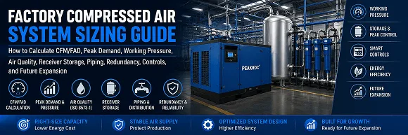 8.18-Factory Compressed Air System Sizing Guide How to Calculate CFMFAD, Peak Demand, Working Pressure, Air Quality, Receiver Storage, Piping, Redundancy, Controls, and Future Expansion