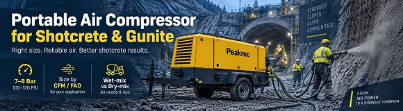 9.21-Portable Air Compressor for Shotcrete & Gunite How to Size CFMFAD, 7–8 Bar 100–120 PSI