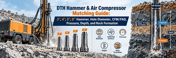 10.13-DTH Hammer & Air Compressor Matching Guide 3″, 4″, 5″, 6″ Hammer, Hole Diameter, CFMFAD, Pressure, Depth, and Rock Formation