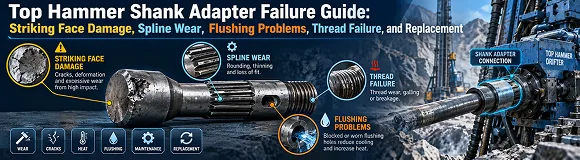 Top Hammer Shank Adapter Failure Guide: Striking Face Damage, Spline Wear, Flushing Problems, Thread Failure, and Replacement