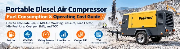 Portable Diesel Air Compressor Fuel Consumption & Operating Cost Guide: How to Calculate L/h, CFM/FAD, Working Pressure, Load Factor, Idle Fuel Use, Cost per Shift, and TCO